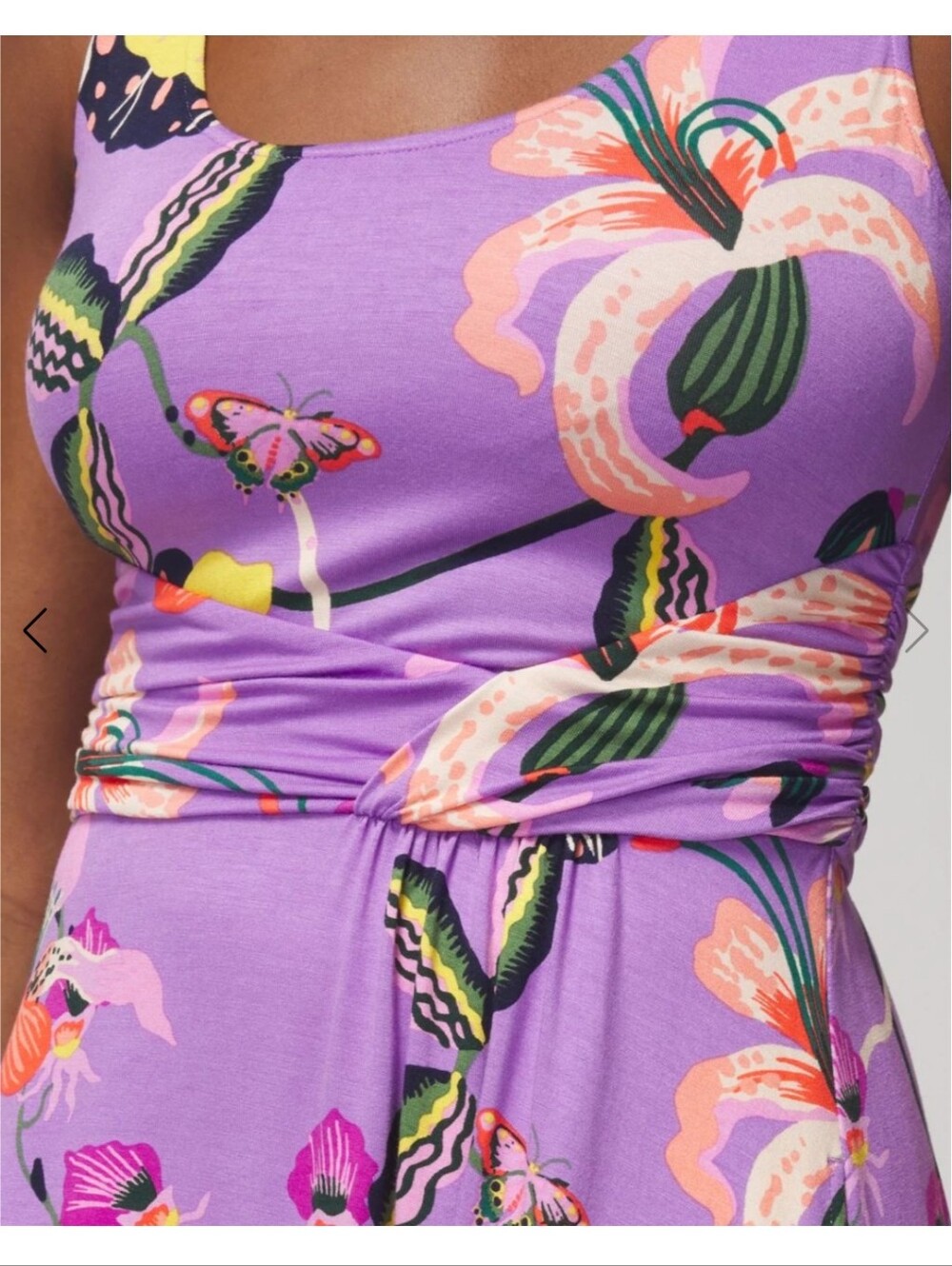 Soma Purple Floral Print Draped Empire Jersey Dress - Picture 2 of 13